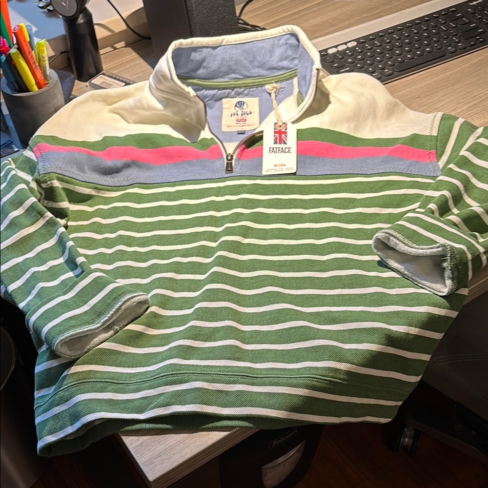 Fat Face Green Striped Sweater